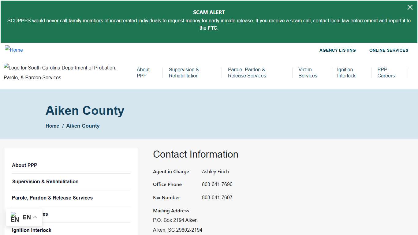 Aiken County South Carolina Department of Probation, Parole and Pardon Services